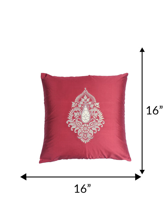 Motif Embroidered Cushion Cover with Patch and Applique - Red