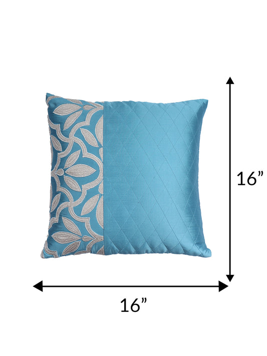 Floral Embroidered Cushion Cover with Quilting lines - Aqua Blue