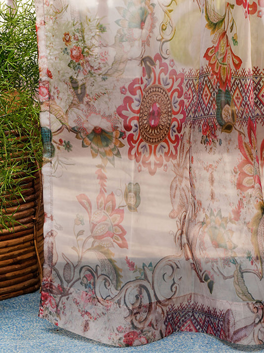 Door Transparent Curtain Polyster Abstract Floral  Sheer  Multi  - 50" X 90"