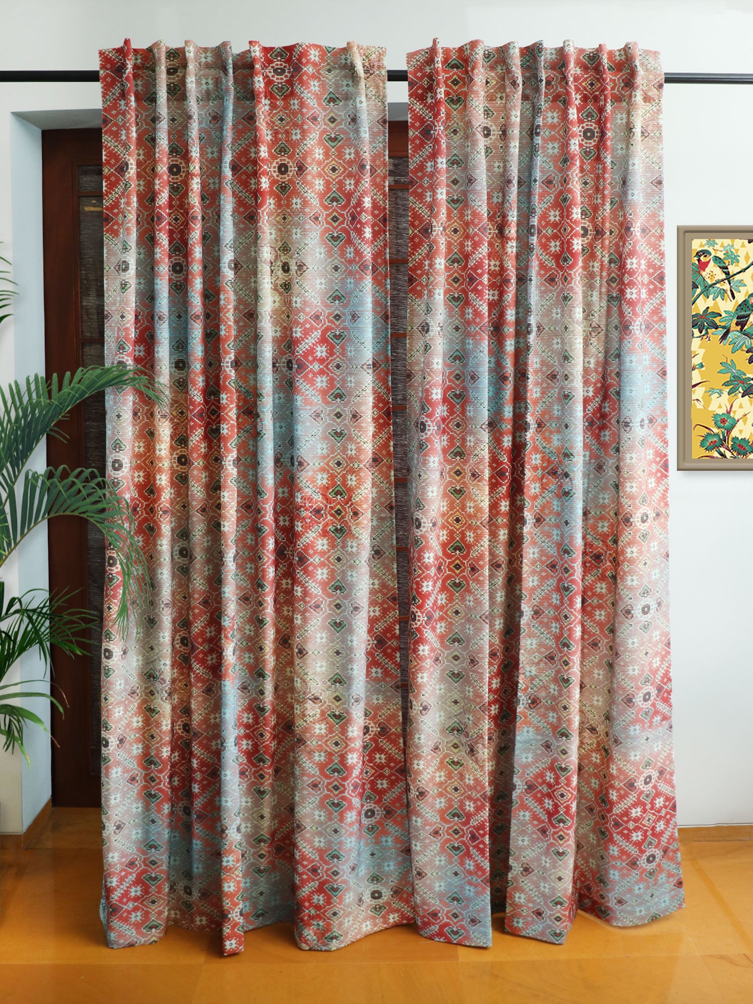 Door Curtain Cotton Blend Abstract Printed in Brown - 50" x 84" (Pack of 2)(Hidden Loop)