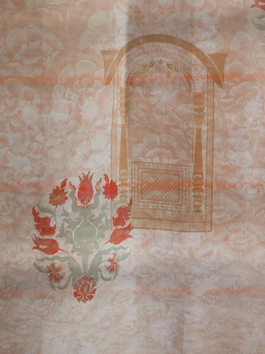 Organza Sheer Curtain Mughal Jharokha Printed Brown - 50" x 80" (Pack of 1)(Hidden Loop)