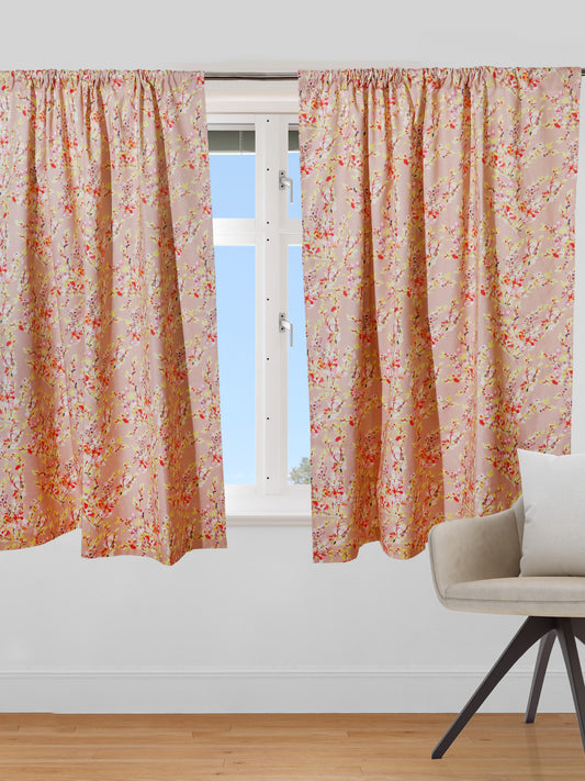 Window Curtain | Floral Printed Multicolor Cotton Curtain | Rod pocket | 50 Inch x 60 Inch | 5 ft