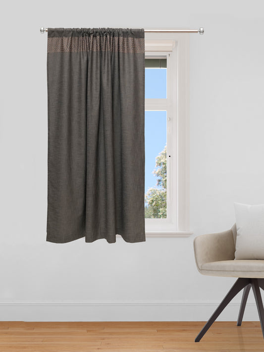 Window Curtain | Textured Embroidered Grey Curtain with Rod Pocket | Polycotton | 50 Inch x 60 Inch | 5ft