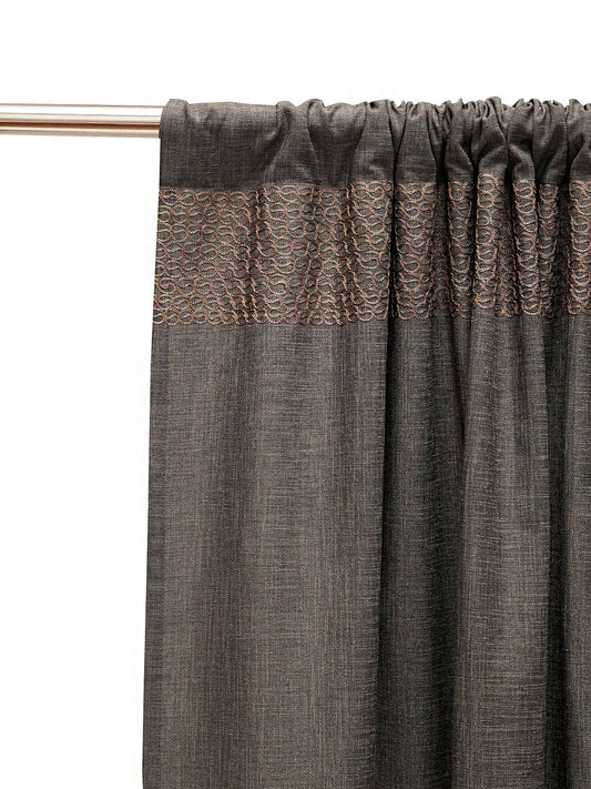 Window Curtain | Textured Embroidered Grey Curtain with Rod Pocket | Polycotton | 50 Inch x 60 Inch | 5ft