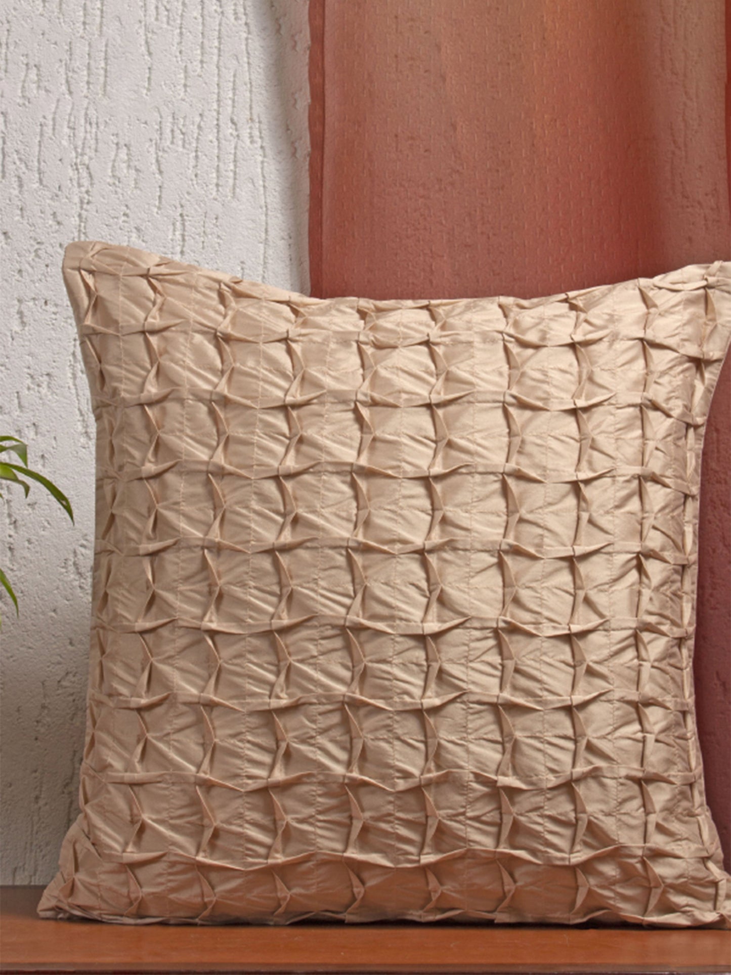 Co-ordinated Cushion Cover Set Of 3 Polyester Blend Digital Printed And Box Pleated Multi-color- 16" x 16"