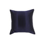 A square navy blue throw pillow with a vertical pleated texture down the center, shown against a plain white background.
