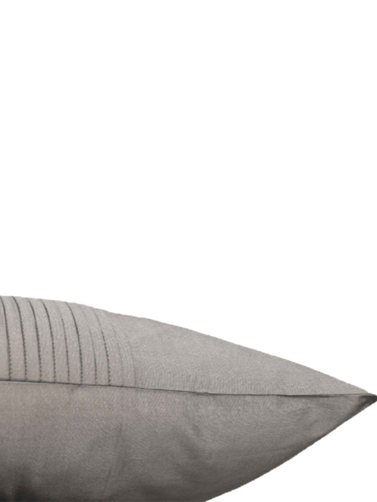A close-up of a gray textured pillow or cushion with vertical stitched pleats, shown against a plain white background.