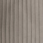 A close-up of a ribbed knit fabric in a warm taupe-gray color, featuring vertical rows of textured chain-like stitching.