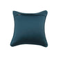 A square teal throw pillow with a smooth satin-like finish and a subtle stitched detail near the top edge, shown against a plain white background.