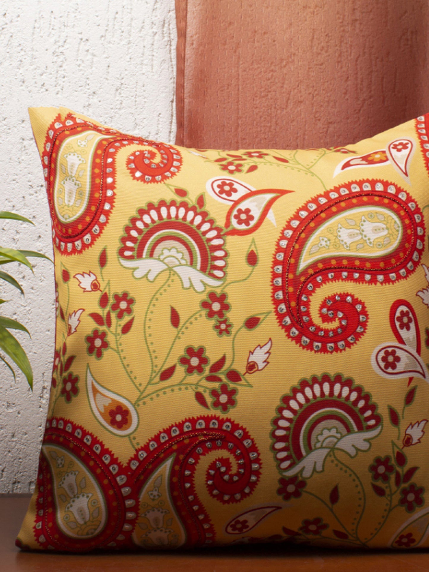 Cushion Cover Set of 3 100% Polyester Yellow And Green - "16 X 16"