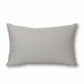 A rectangular lumbar throw pillow featuring a gray and white damask pattern, shown against a plain white background with a soft drop shadow.