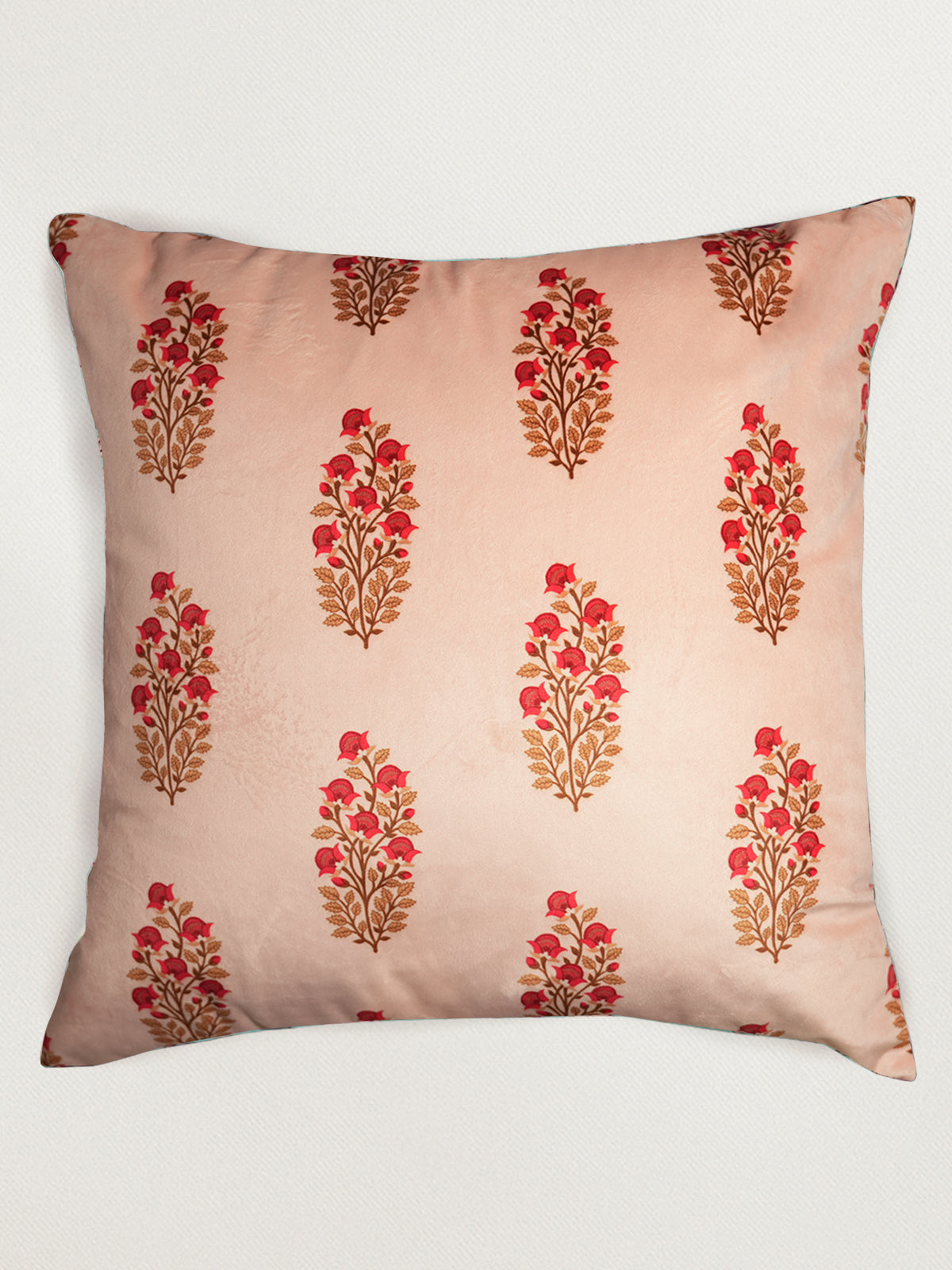 Printed Cushion Cover Velvet Peach Floral - 20" X 20"