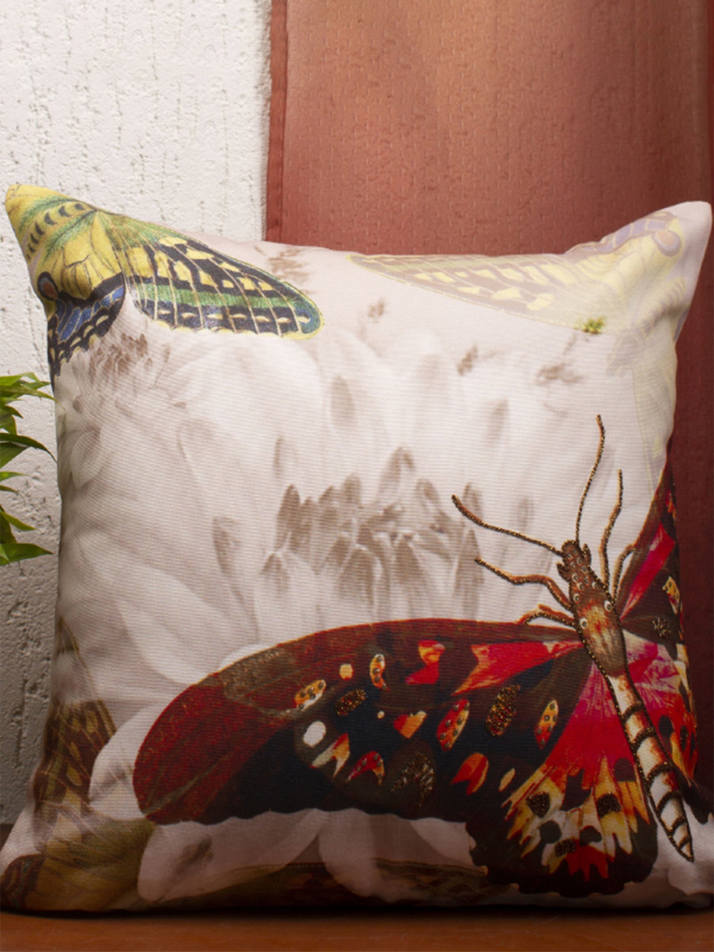 Co-ordinated Cushion Cover Set Of 3 Polyester Blend Digital Printed And Box Pleated Multi-color- 16" x 16"