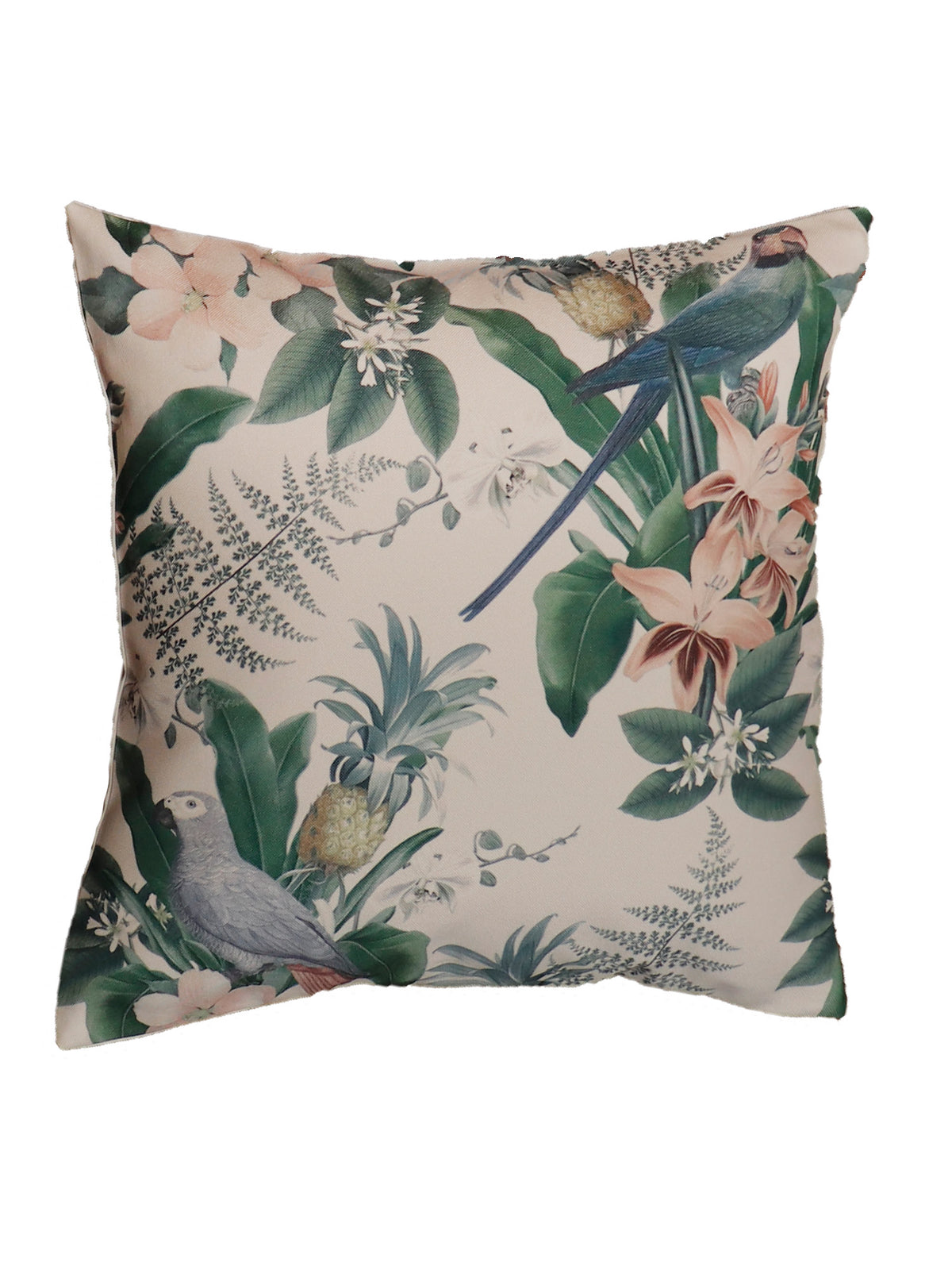 Tropical Botanical & Solid Grey | Cushion Cover Combo | Set of 3 | 16" x 16" Inch