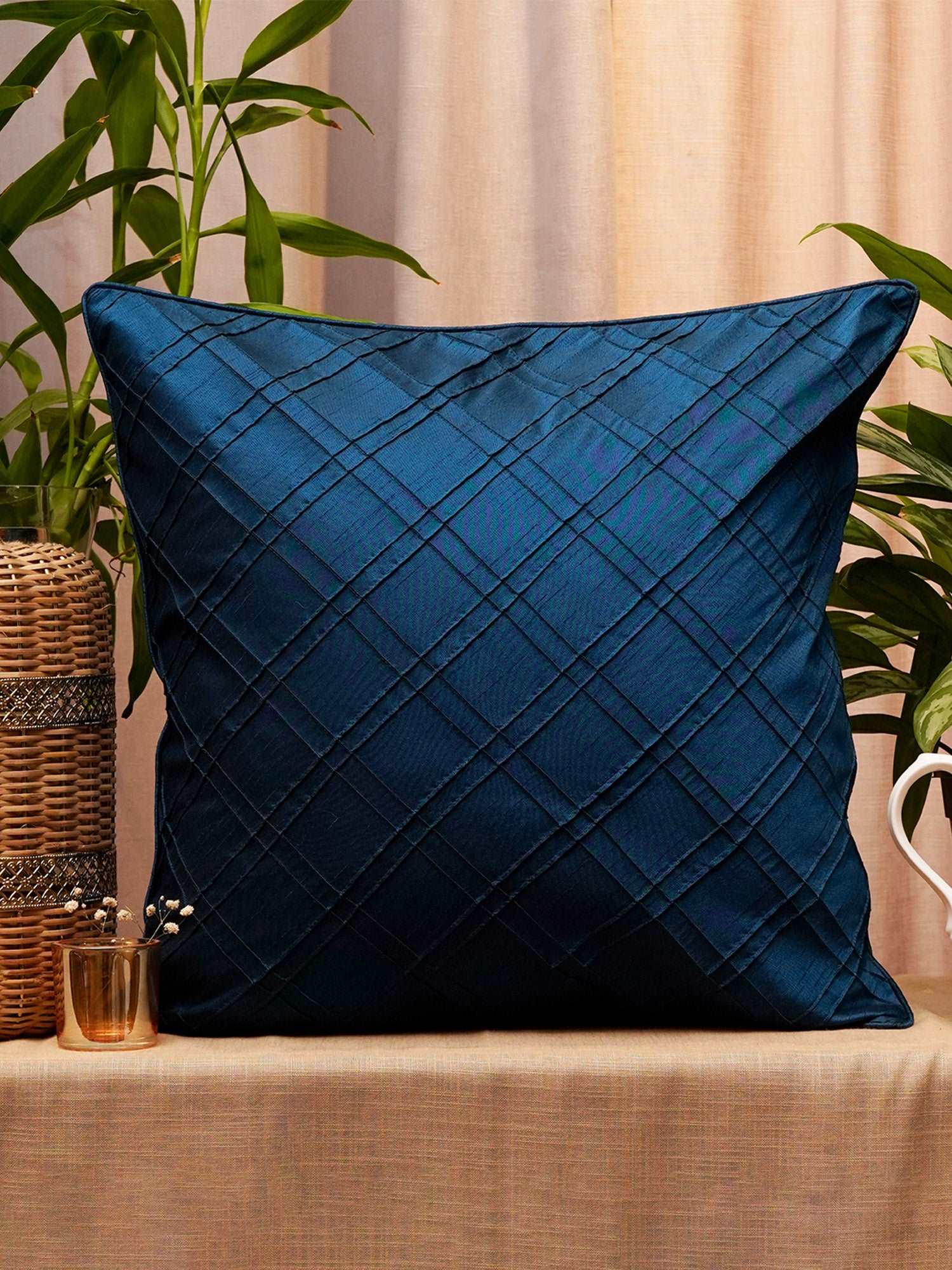 Cushion Cover Polyster Checkered Blue - 20" X 20"