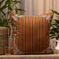 Silver Embroidered Motifs | Brown & Orange Striped | 100% Polyester | 20 Inch x 20 Inch | Cushion Cover