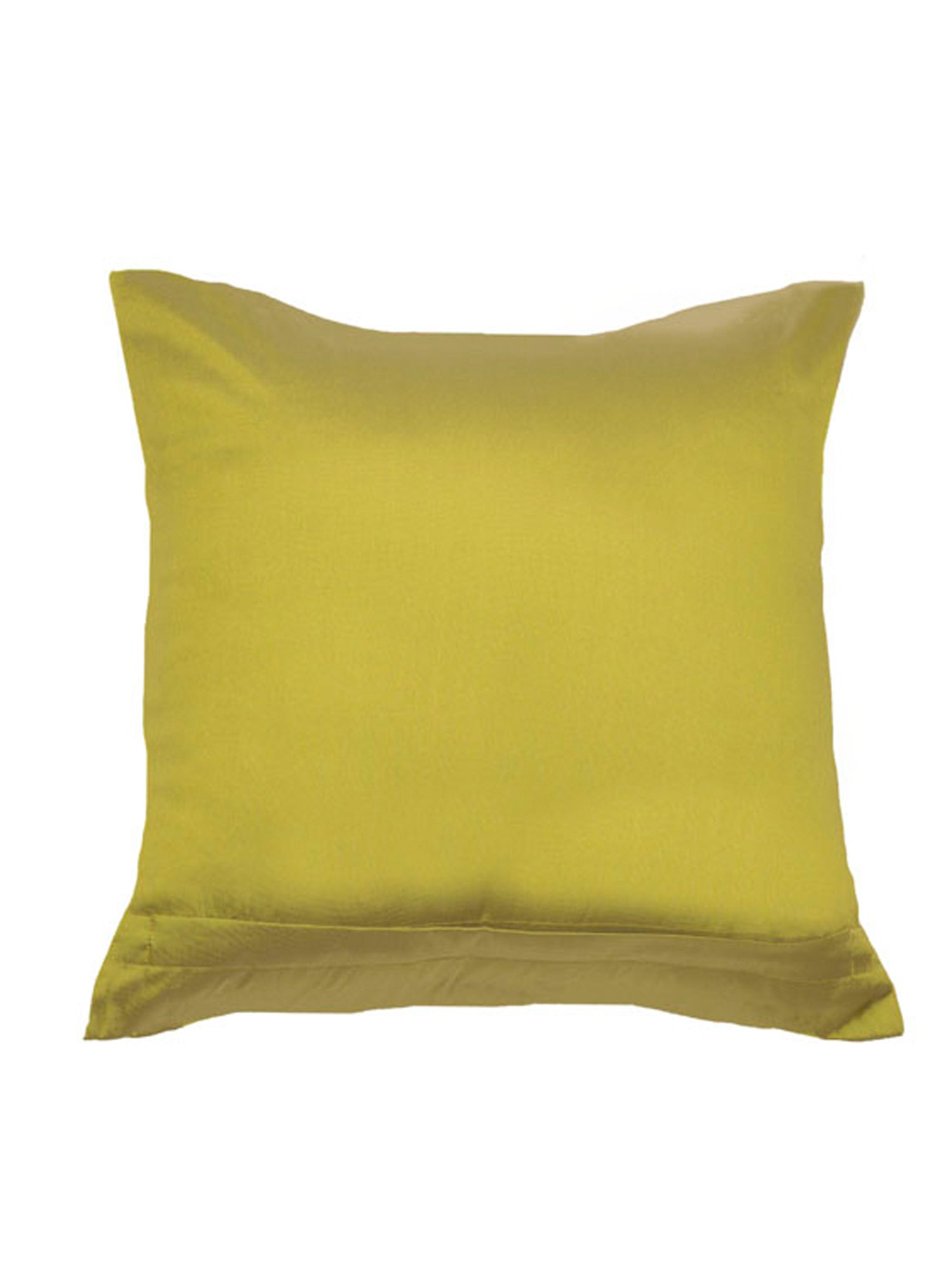 A square yellow throw pillow with a smooth satin-like finish and a subtle sheen, shown against a plain white background.