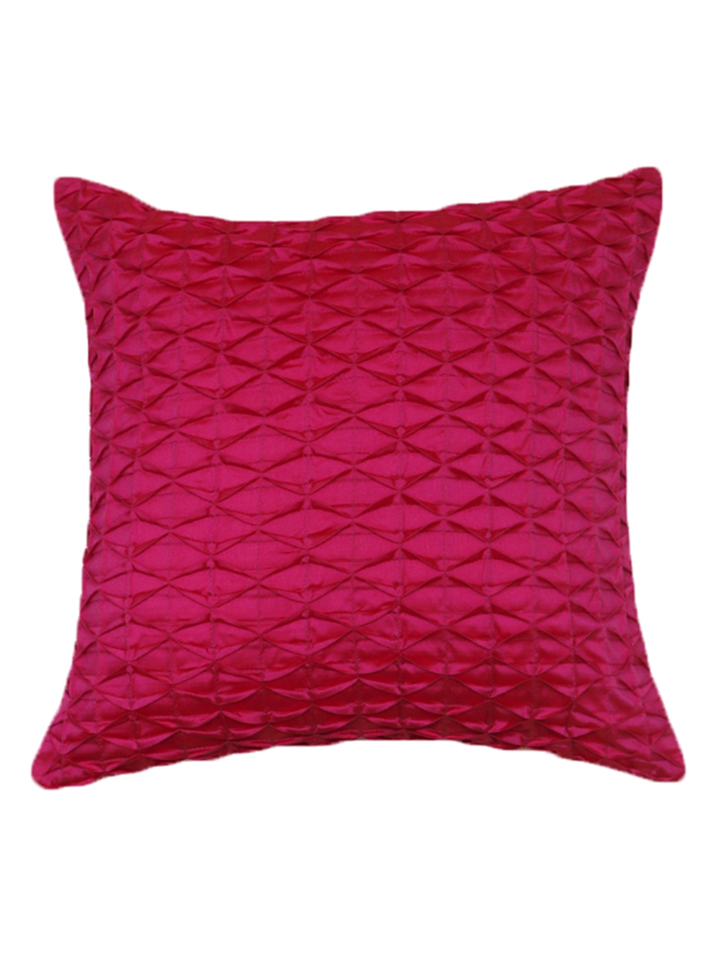 A square magenta pink throw pillow with a textured, diamond-quilted fabric pattern, shown against a plain white background.