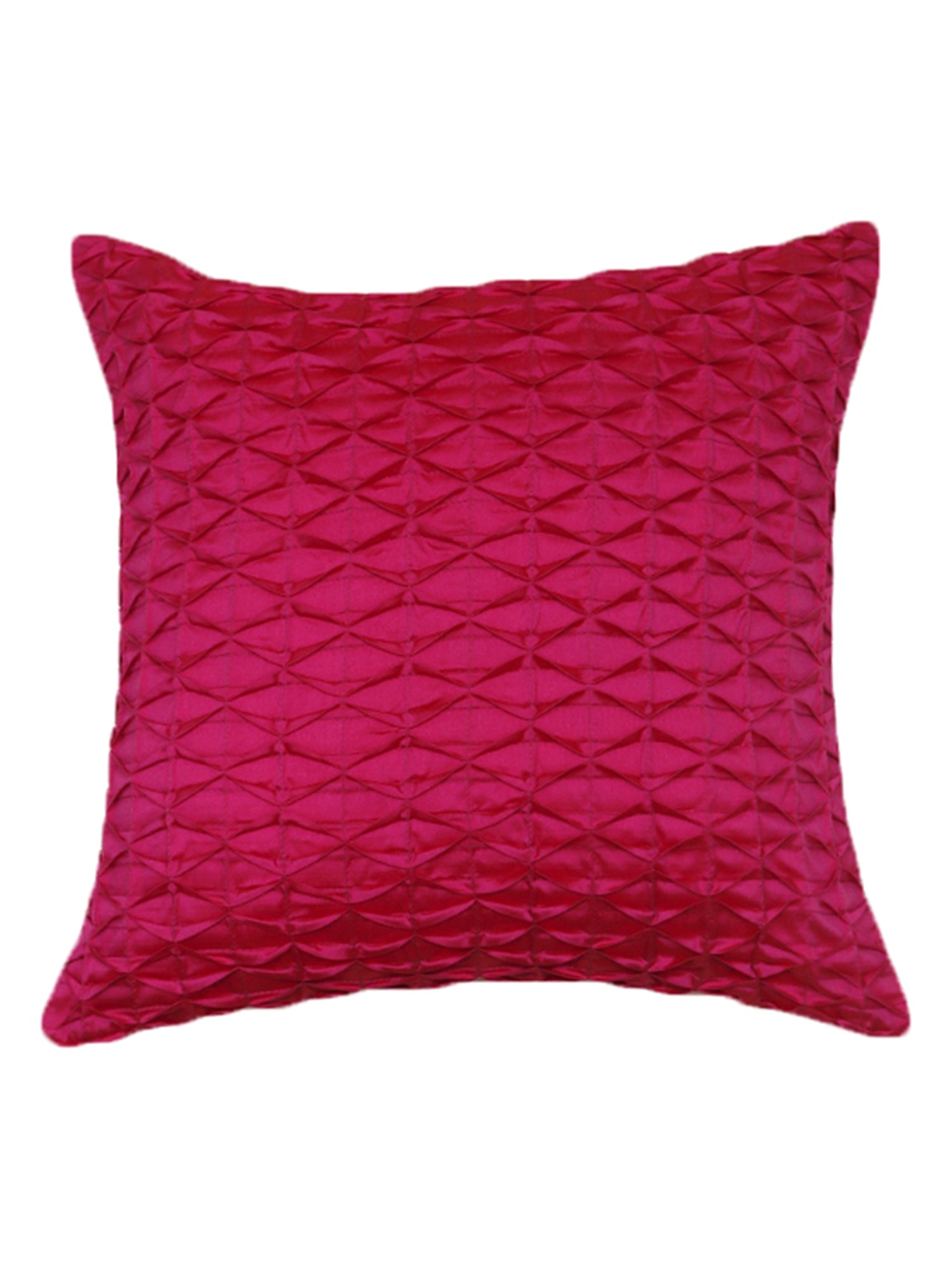 A square magenta pink throw pillow with a textured, diamond-quilted fabric pattern, shown against a plain white background.