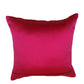 A square magenta velvet throw pillow centered on a plain white background.