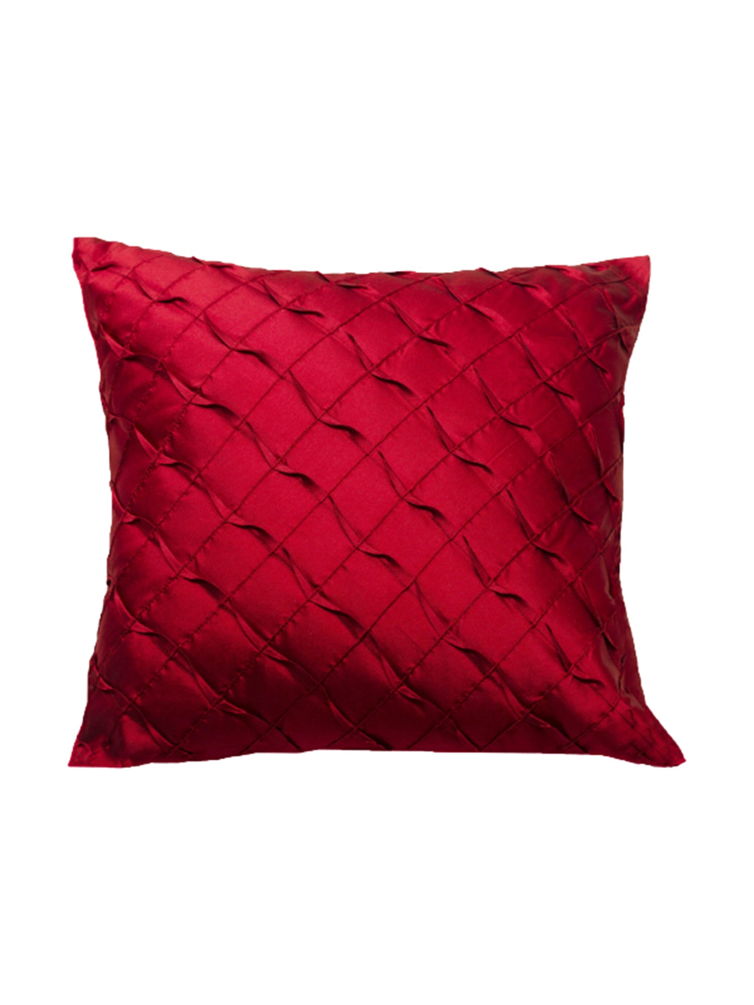 A square red decorative throw pillow with a textured diamond-quilted pattern, shown against a plain white background.