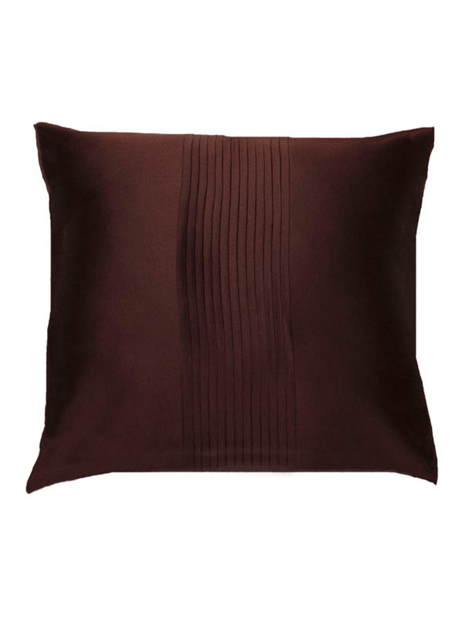 A square dark brown throw pillow with a vertical pleated texture down the center, shown against a plain white background.