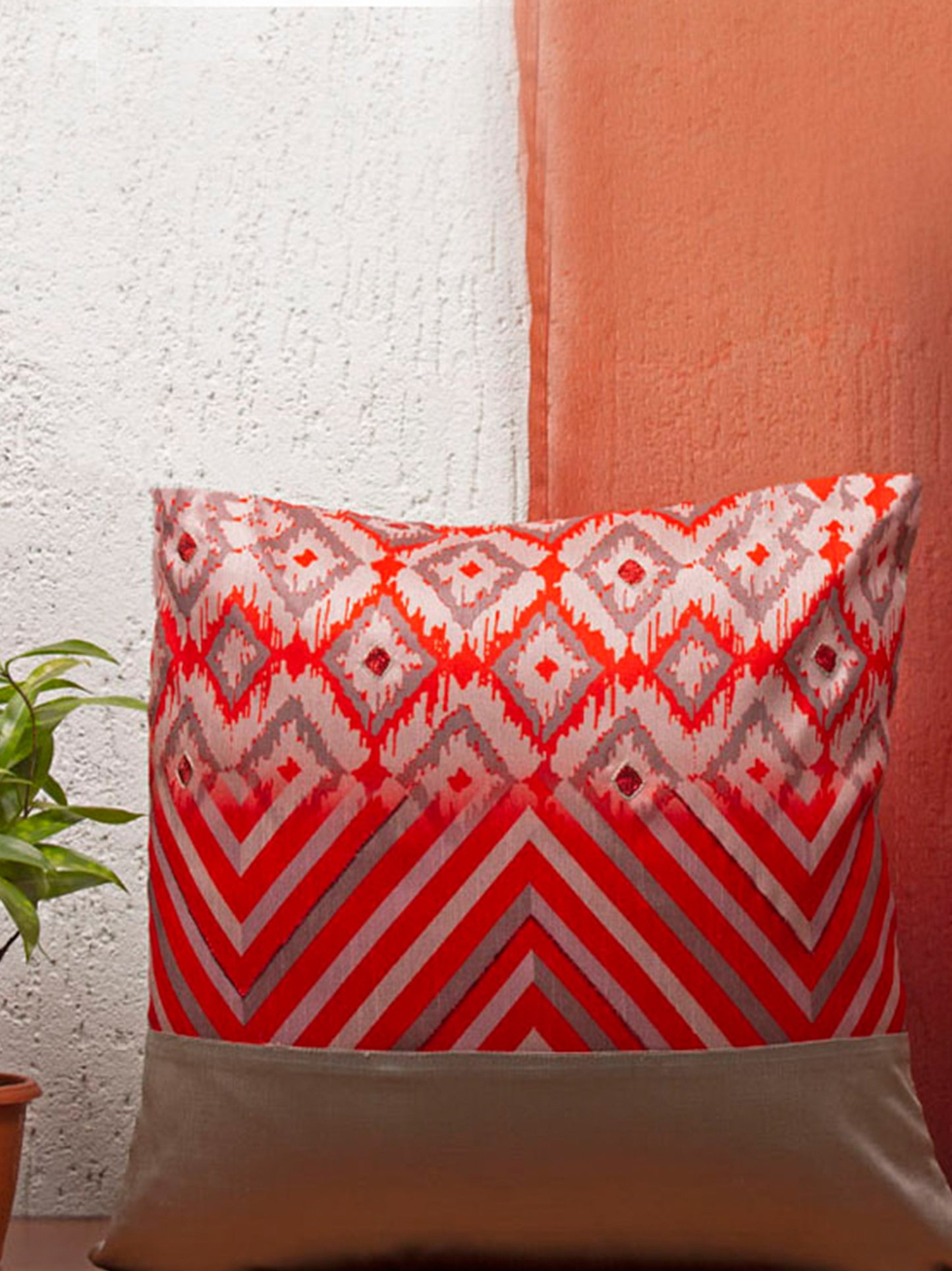 Cushion Cover Set of 3 100% Polyester Box And Printed Multi - 16" x 16"