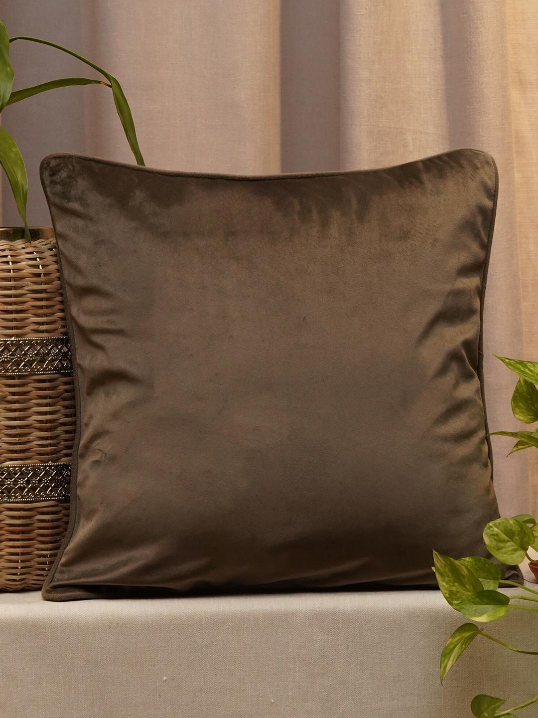 Solid Brown | Cord Piping | Velvet | 20 Inch x 20 Inch | Square Cushion Cover