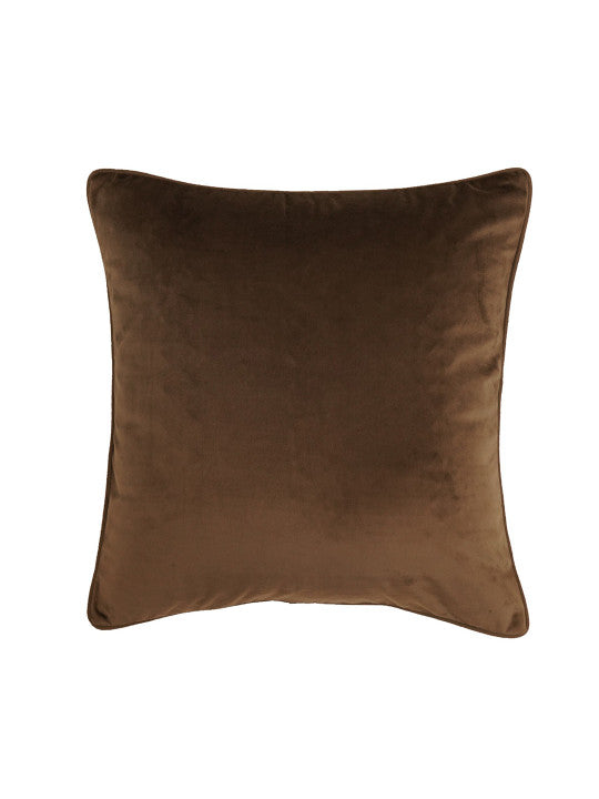 Solid Brown | Cord Piping | Velvet | 20 Inch x 20 Inch | Square Cushion Cover