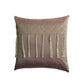 A square decorative throw pillow in a dusty taupe-brown fabric, featuring a horizontal band of geometric embroidery above seven hanging fringe tassels.