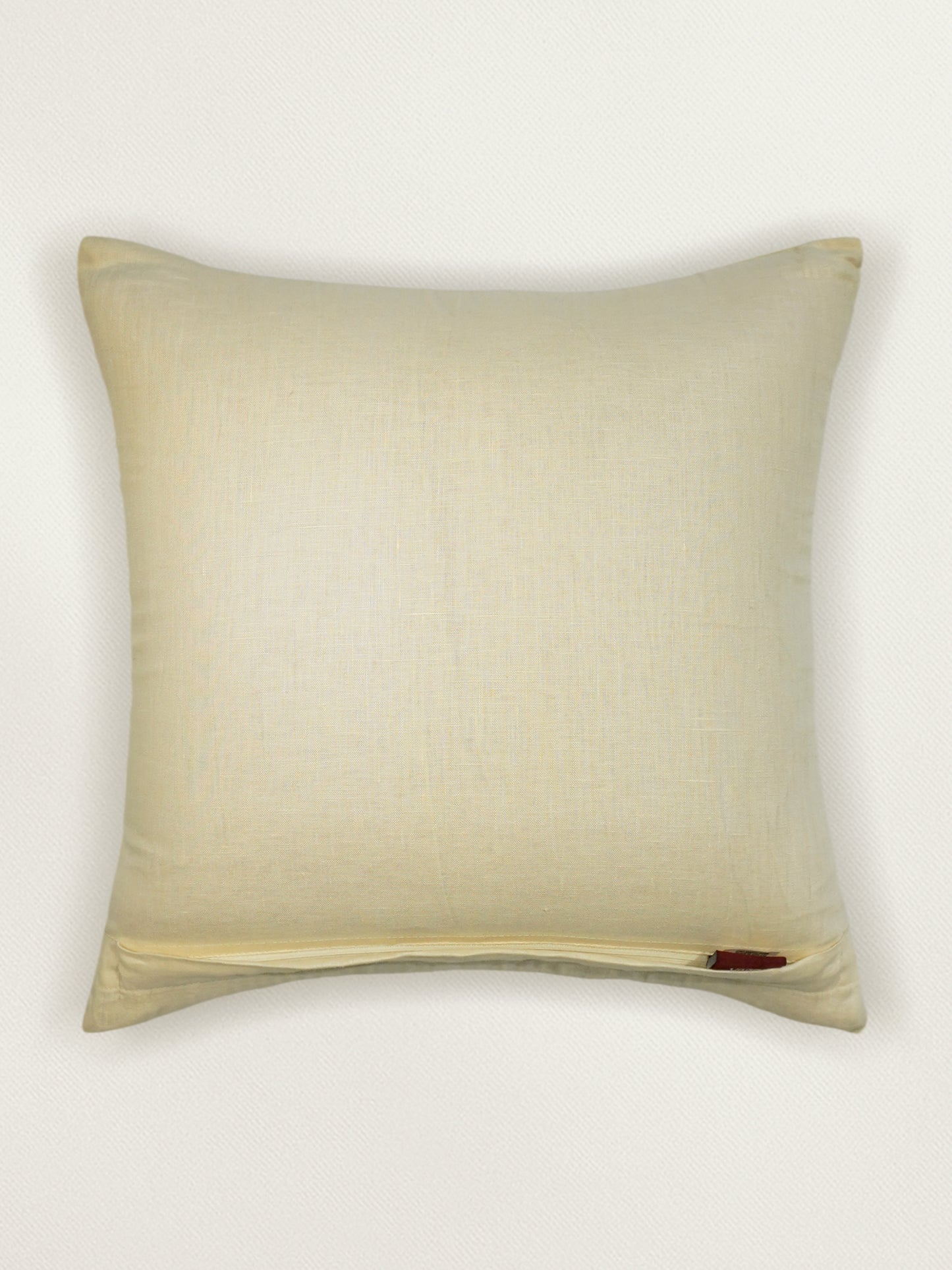 ZEBA World Square Cushion Cover for Sofa, Bed | Patchwork with Zari Hand Embroidery - Linen | Beige - 16x16in(40x40cm) (Pack of 1)