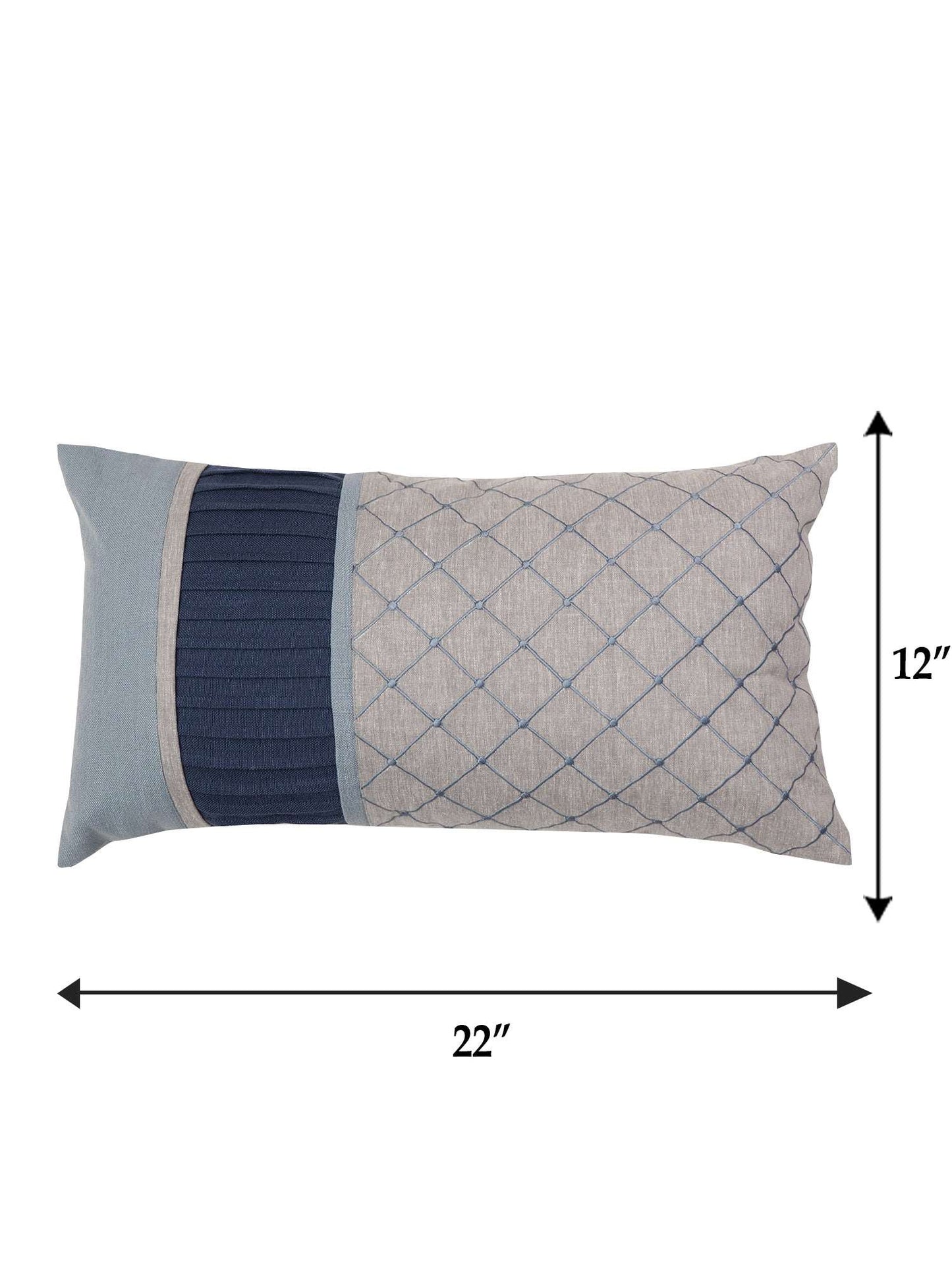 Cushion Cover Cotton Patchwork with Pleats and Embroidery of Checks - 12inches X 22inches