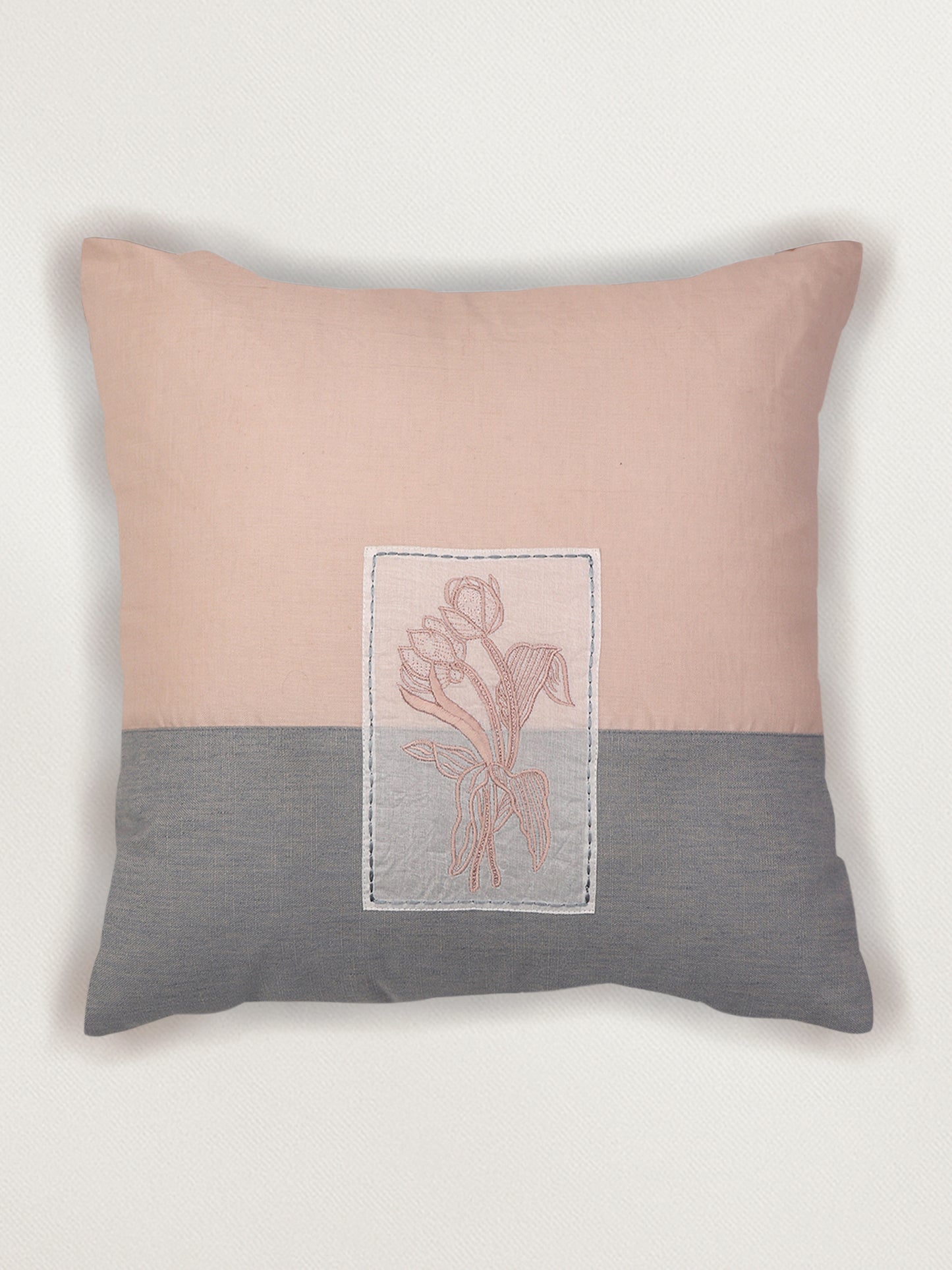 Cushion Cover Cotton Patchwork and Embroidery Motif Multi - 16inches X 16inches