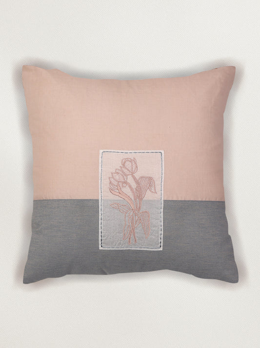 Cushion Cover Cotton Patchwork and Embroidery Motif Multi - 16inches X 16inches