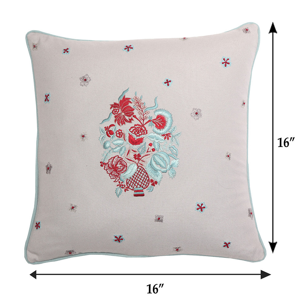 Cushion Cover Cotton Hand Embroidery Grey - 16 X 16 In