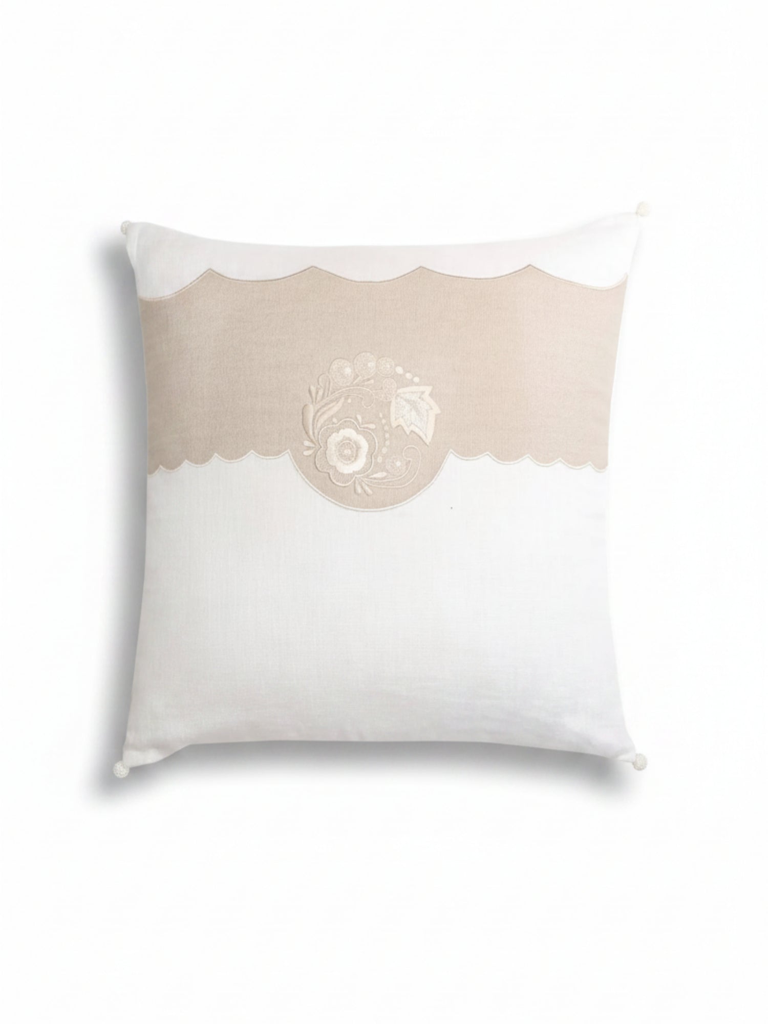 A square decorative throw pillow shown front-facing on a white background with black dimension arrows and labels indicating 16 inches by 16 inches.