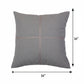 A square gray throw pillow with a textured fabric surface and a cross-shaped decorative stitching design in the center, shown with dimension arrows indicating a 16 by 16 inch size.