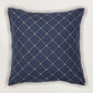 Cushion Cover Cotton Checks Pattern in Embroidery with Cord Piping Dark Blue - 16inches X 16inches