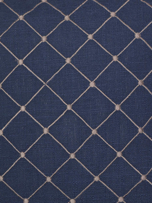 Cushion Cover Cotton Checks Pattern in Embroidery with Cord Piping Dark Blue - 16inches X 16inches