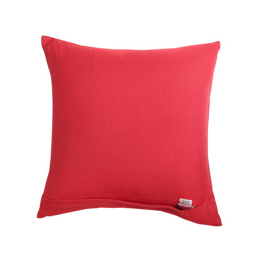 Cushion Cover Cotton Blend Hand Embroidered Motif Red - 16 x 16 Inch