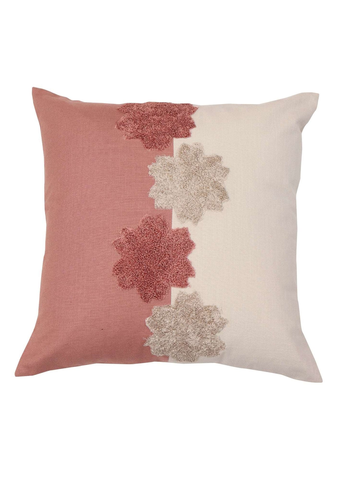 Cushion Cover Cotton Blend Floral Towel Embroidery with Patchwork Dark Coral - 16 X 16In