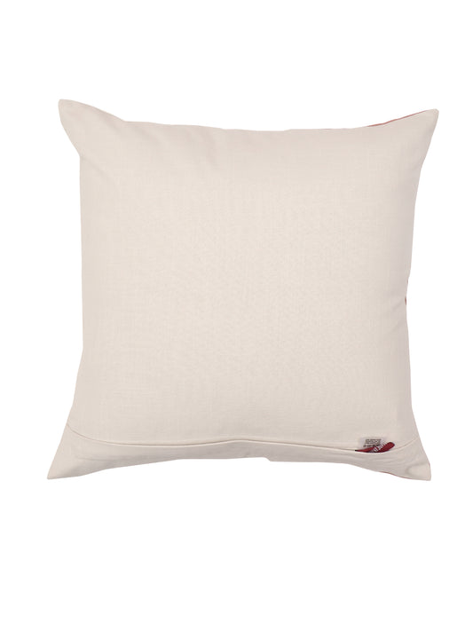 Cushion Cover Cotton Blend Floral Towel Embroidery with Patchwork Dark Coral - 16 X 16In