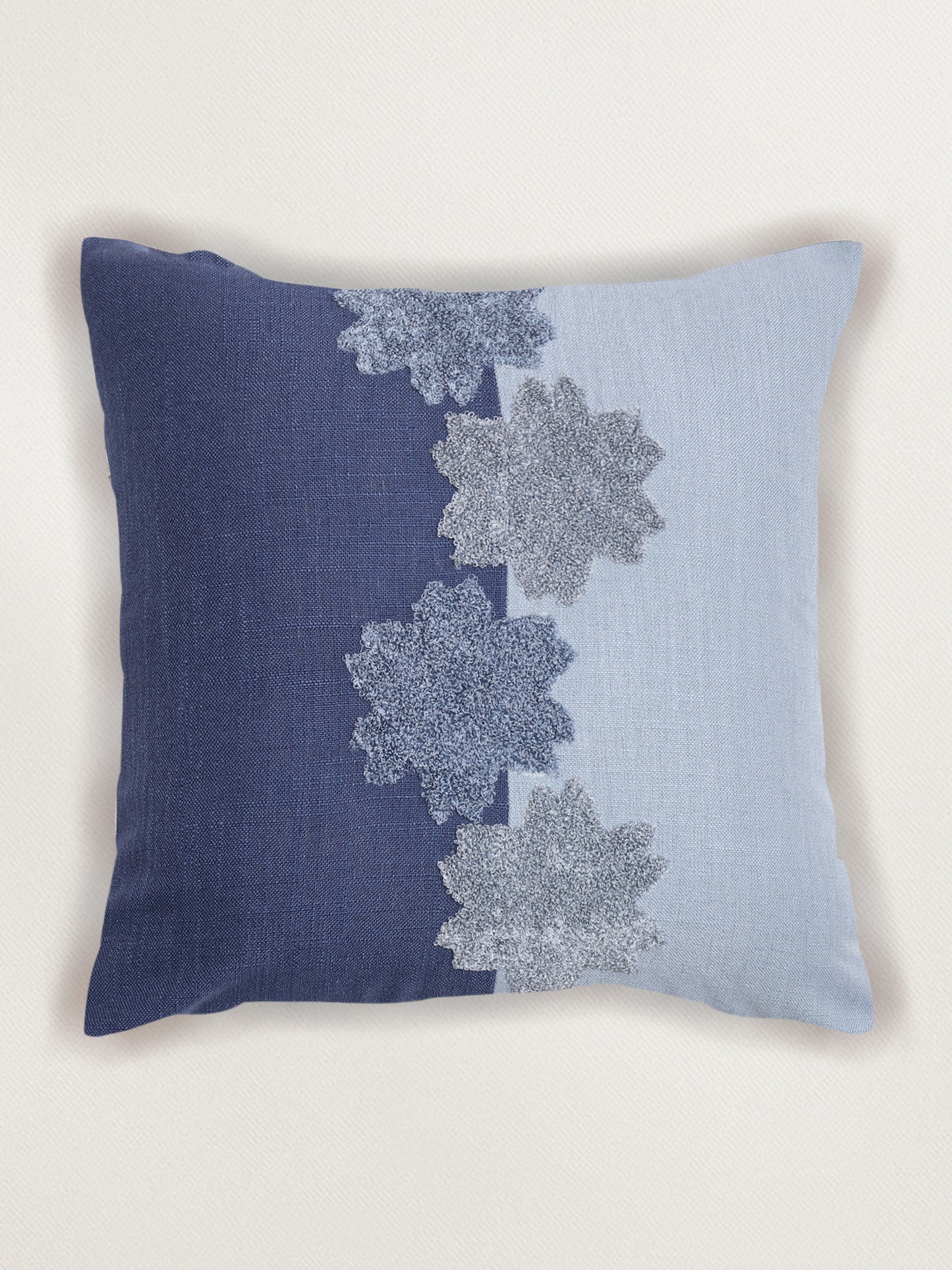 Cushion Cover Cotton Blend Floral Aari Embroidery with Patchwork Navy Blue - 16 X 16in