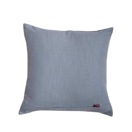 Cushion Cover Cotton Blend Floral Aari Embroidery with Patchwork Navy Blue - 16 X 16in
