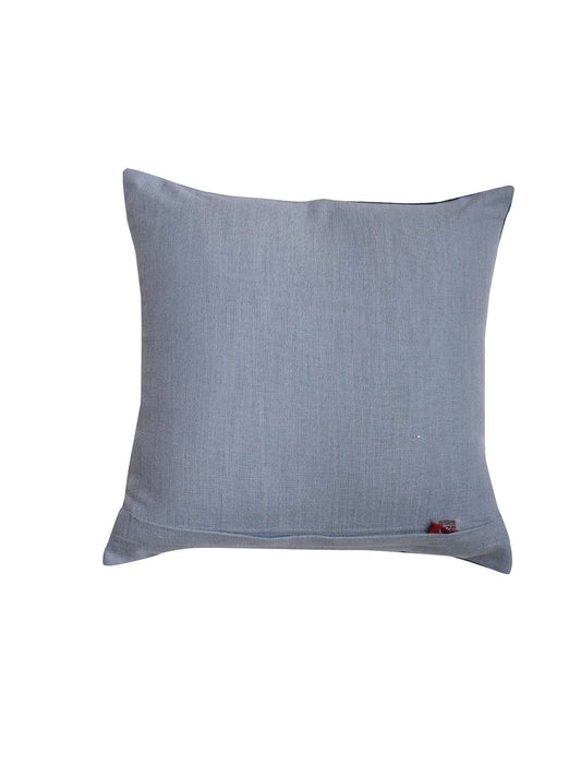 Cushion Cover Cotton Blend Floral Aari Embroidery with Patchwork Navy Blue - 16inches X 16inches