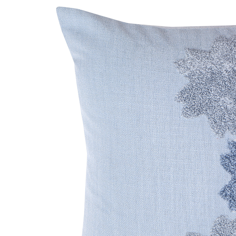 Cushion Cover Cotton Blend Floral Aari Embroidery with Patchwork Navy Blue - 16 X 16in