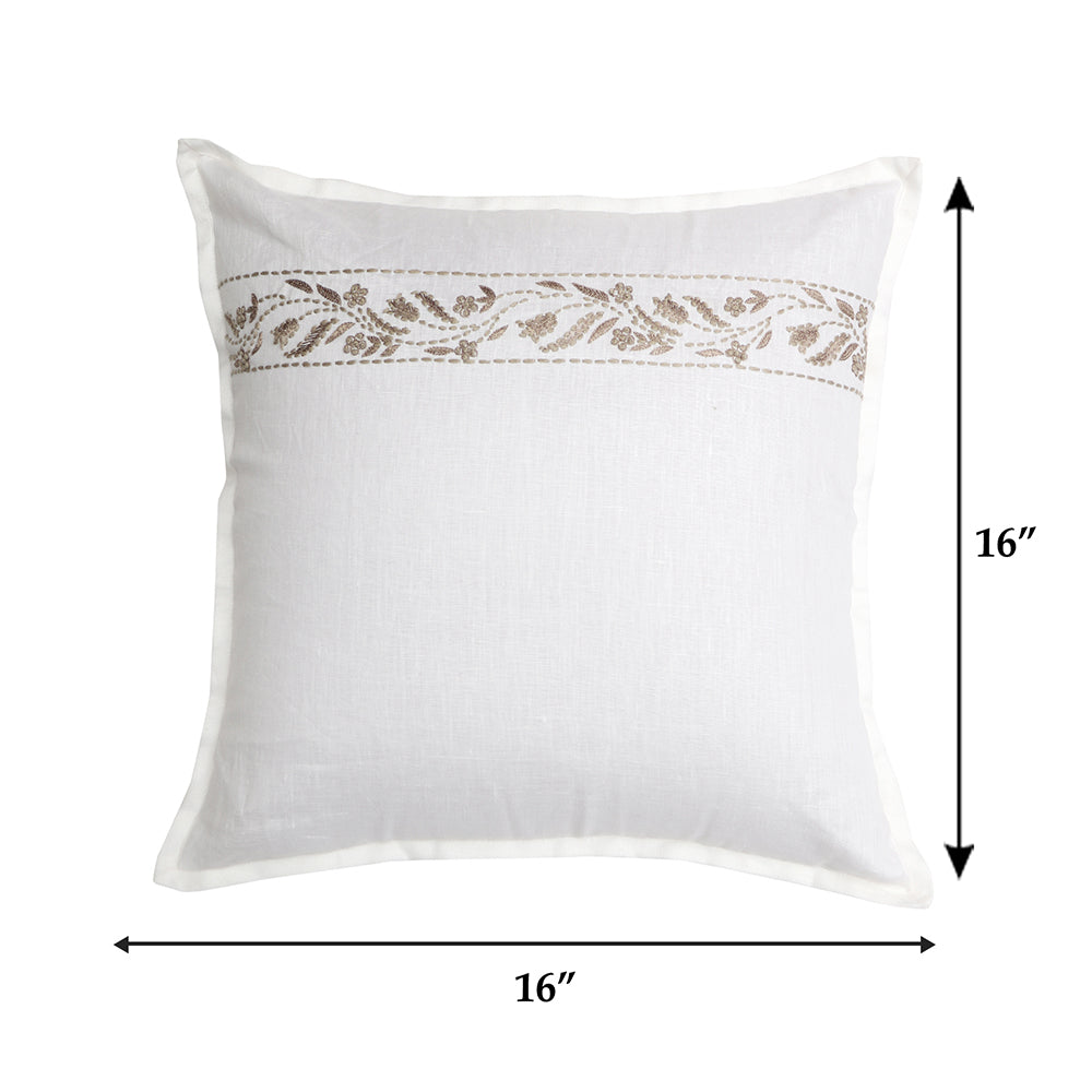 Cushion Cover Cotton Floral Embroidery White  - 16inches X 16inches