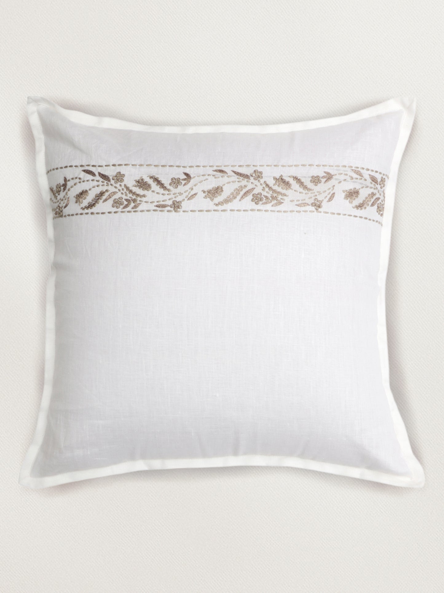 Cushion Cover Cotton Floral Embroidery White  - 16inches X 16inches