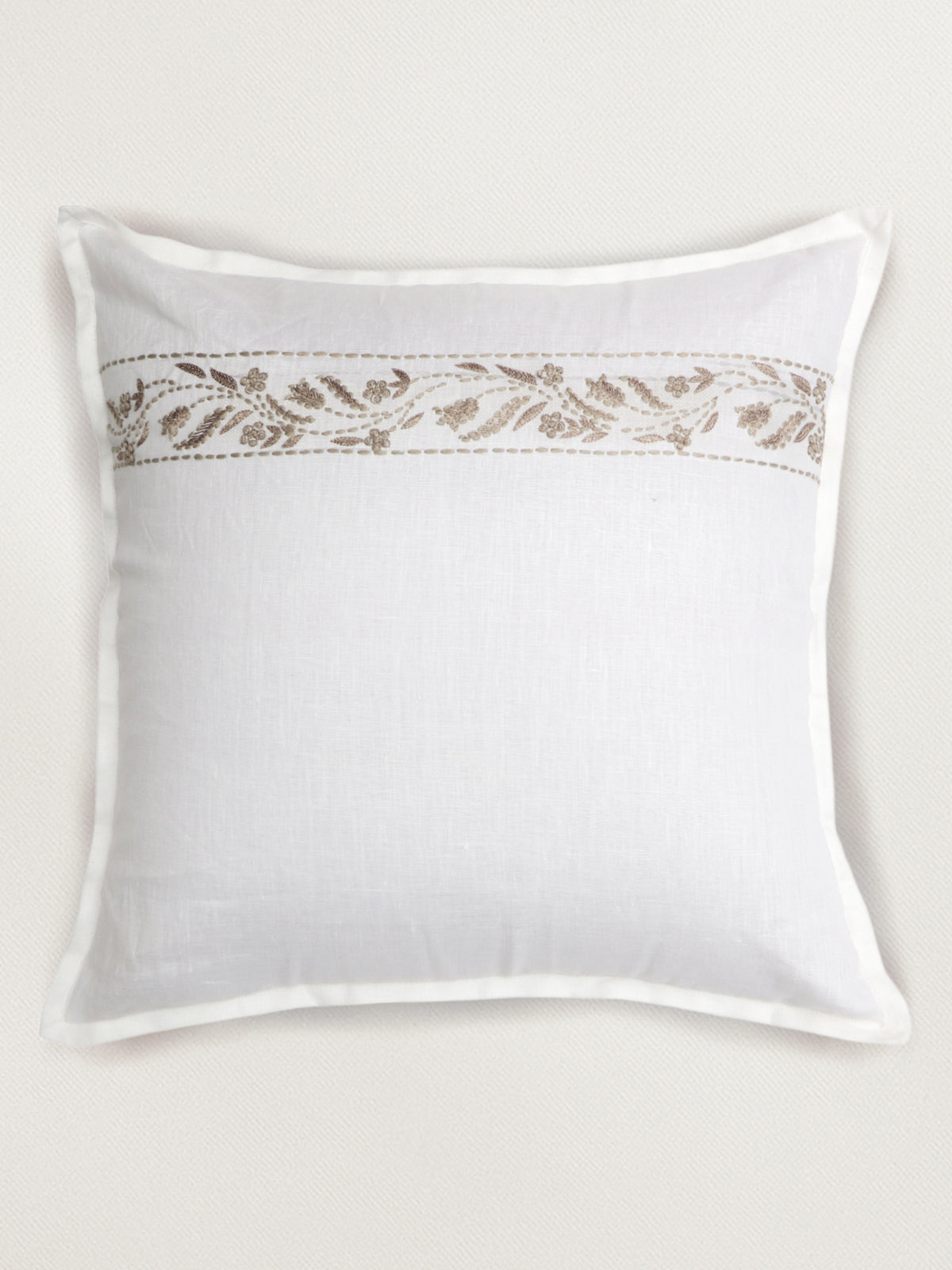 Cushion Cover Cotton Floral Embroidery White  - 16inches X 16inches