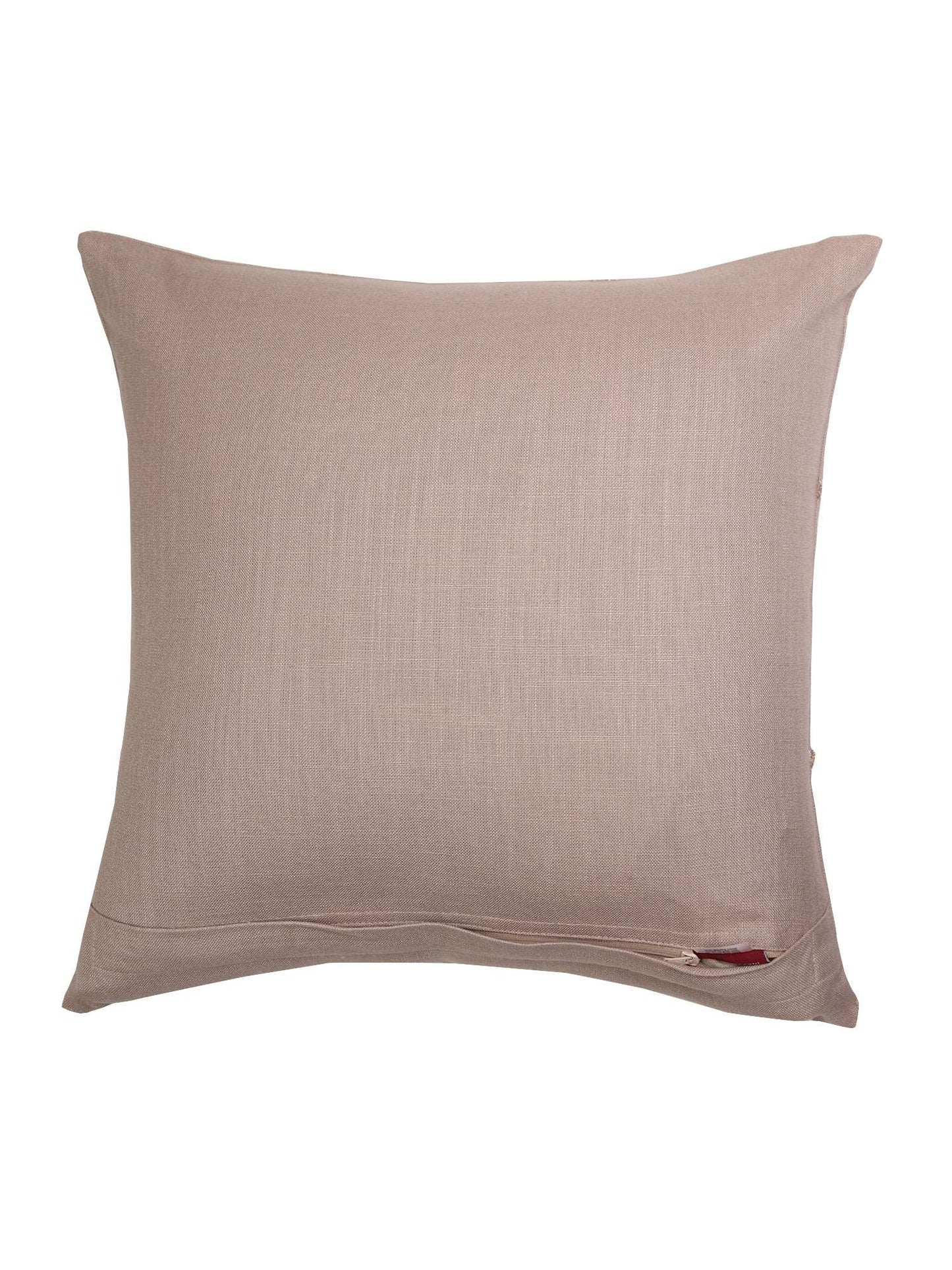 Cushion Cover Cotton Blend Aari and Towel Textured Embroidery with Tassels Beige - 16inches X 16inches